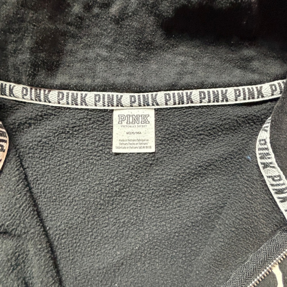 Pink Victorias Secret Quarter Zip Pullover Sweatshirt Black White Logo Medium - Picture 2 of 6